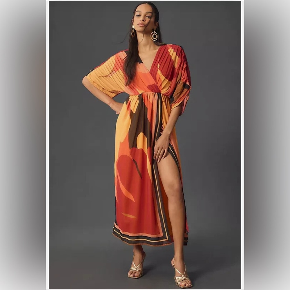 Anthropologie Farm Rio Short-Sleeve Wrap-Front Maxi Dress M NWT Medium New